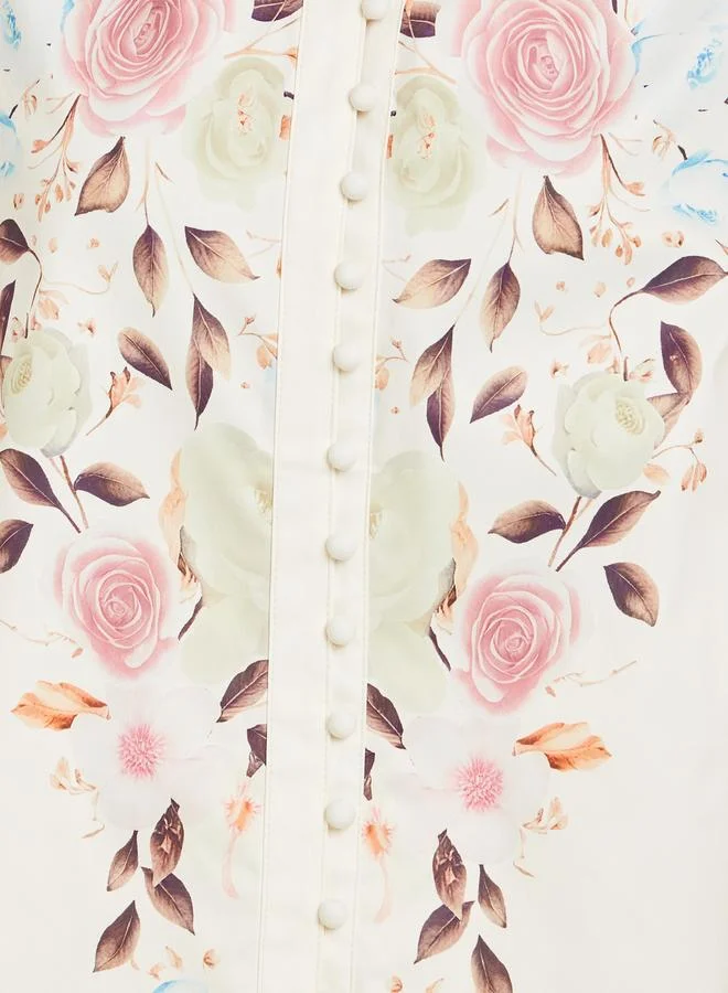 Styli  Cream Floral Print Shirt and Trousers Co-Ords for Women | Best Price UAE